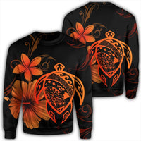 Hawaiian Map Turtle Hibiscus Plumeria Polynesian Sweatshirt - Orange - AH Unisex Black - Polynesian Pride