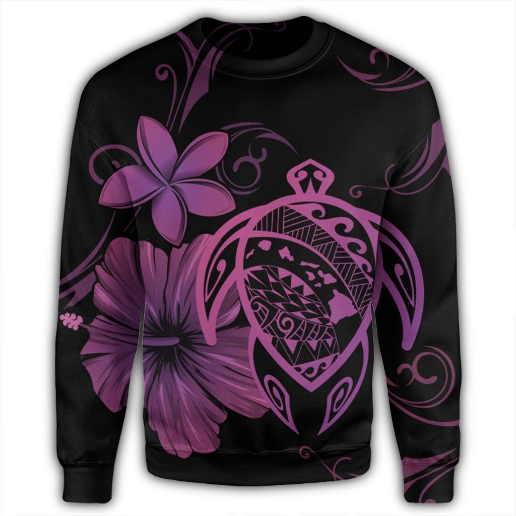 Hawaiian Map Turtle Hibiscus Plumeria Polynesian Sweatshirt - Pink - AH - Polynesian Pride