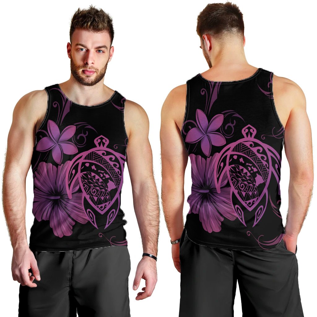 Hawaiian Map Turtle Hibiscus Plumeria Polynesian Tank Top - Pink - AH - Polynesian Pride
