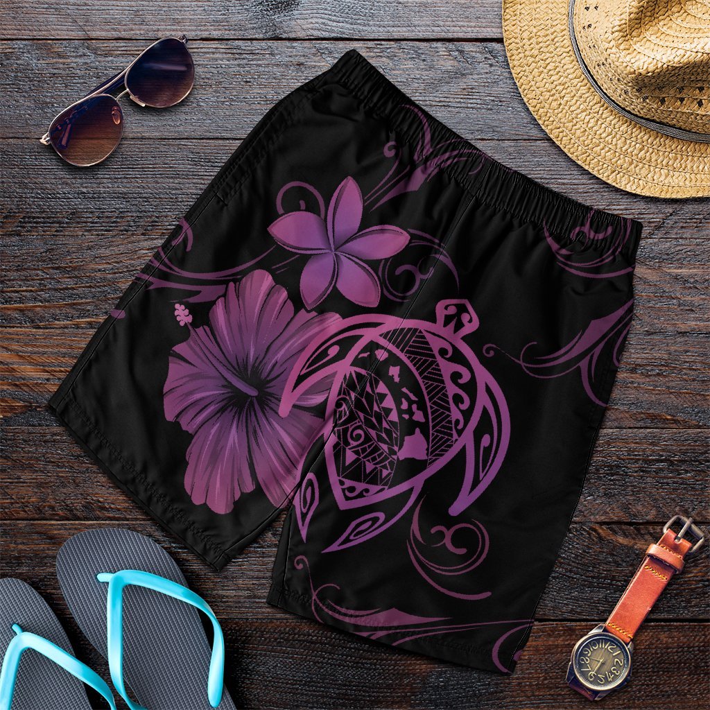 Hawaiian Map Turtle Hibiscus Plumeria Polynesian Men's Shorts - Pink - AH Art - Polynesian Pride