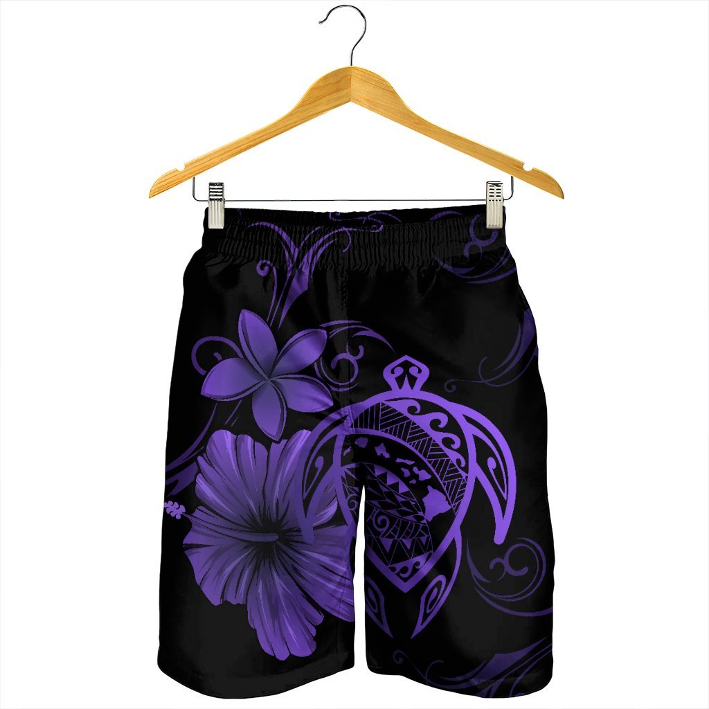 Hawaiian Map Turtle Hibiscus Plumeria Polynesian Men's Shorts - Purple - AH - Polynesian Pride