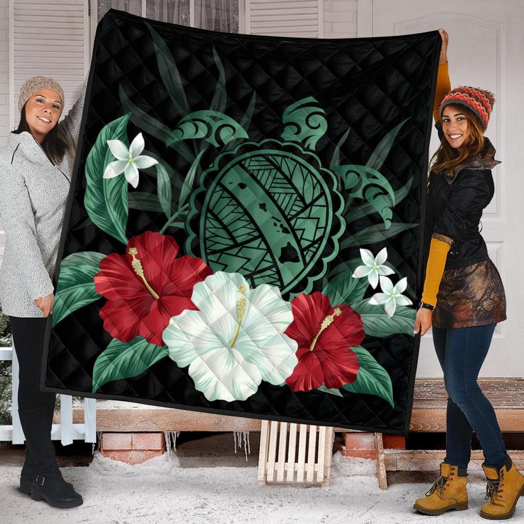Hawaiian Map Turtle Hibiscus Polynesian Premium Quilts - AH - Polynesian Pride