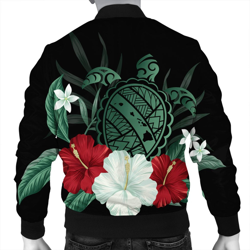 Hawaiian Map Turtle Hibiscus Polynesian Bomber Jacket - AH - Polynesian Pride
