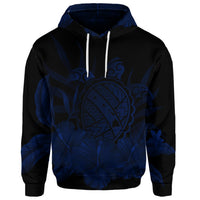 Custom Hawaiian Map Turtle Hibiscus Polynesian Hoodie Blue - Polynesian Pride