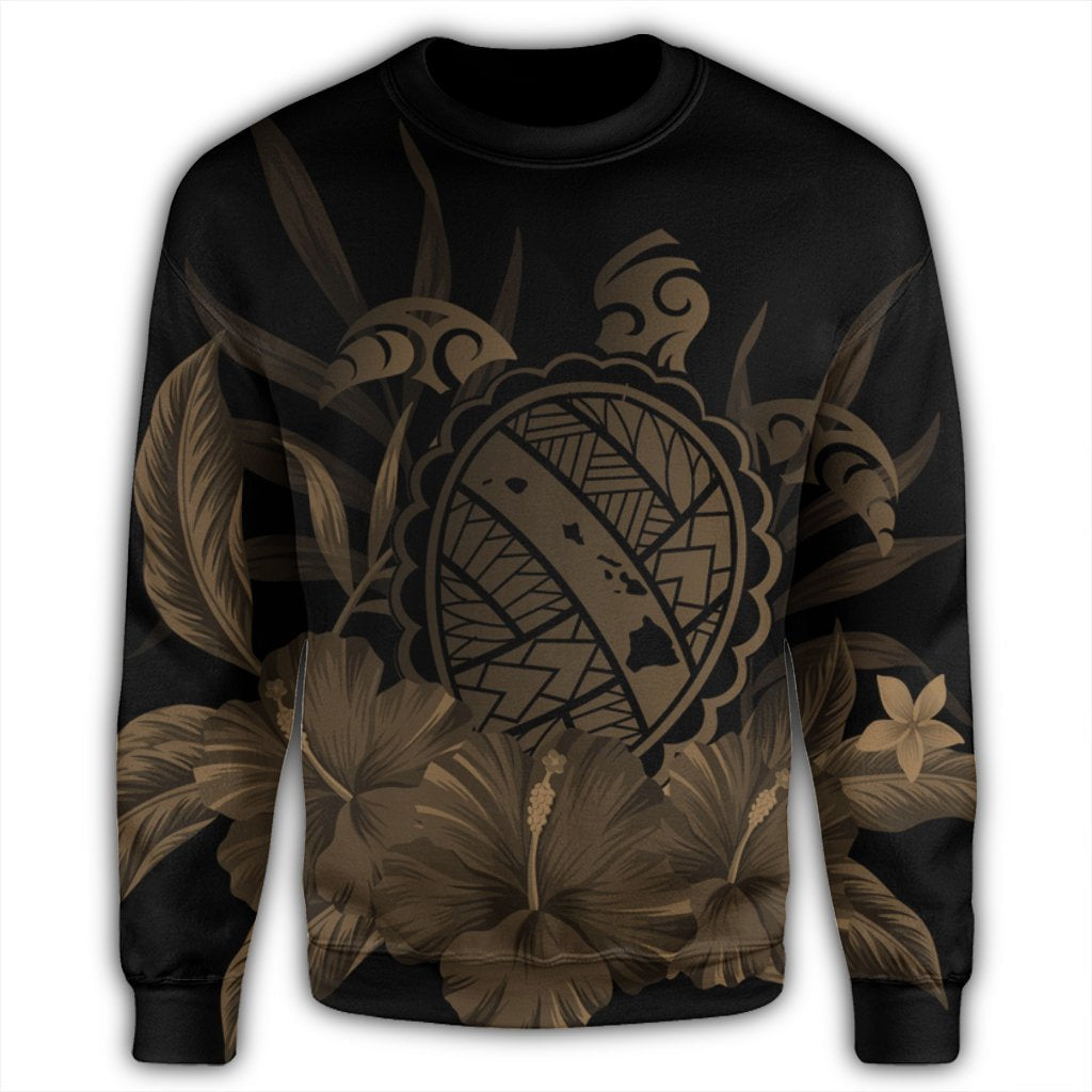 Hawaiian Map Turtle Hibiscus Polynesian Sweatshirt - Gold - AH - Polynesian Pride
