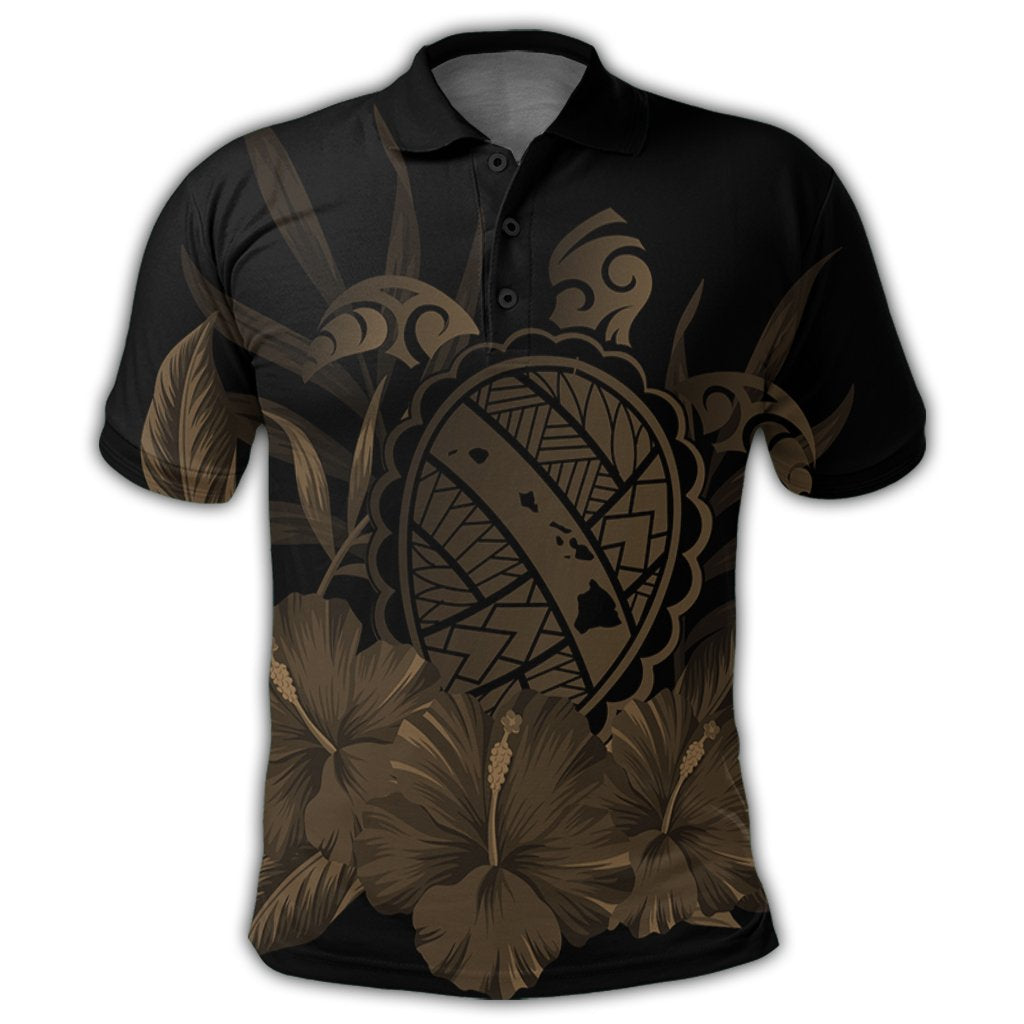 Hawaiian Map Turtle Hibiscus Polynesian Polo Shirt Gold - Polynesian Pride