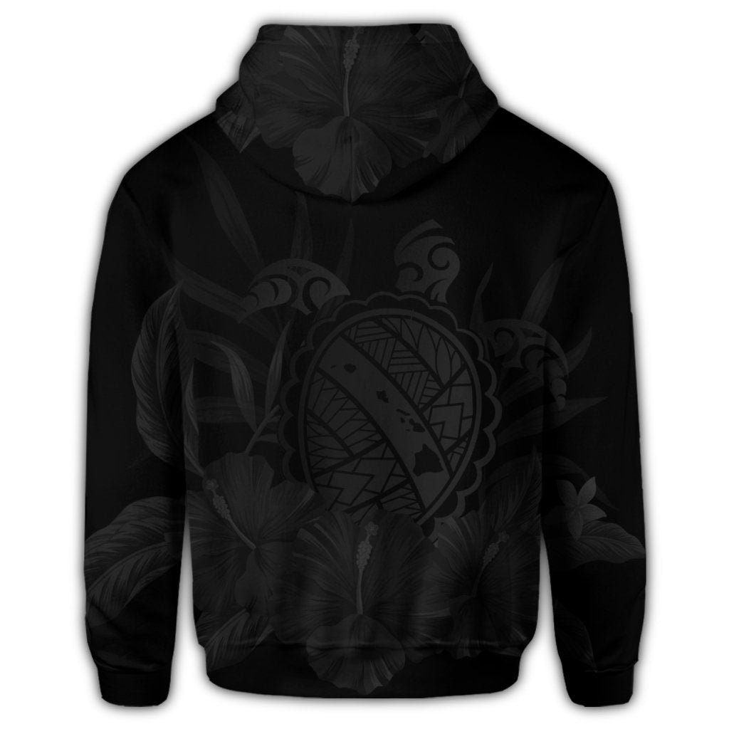Hawaiian Map Turtle Hibiscus Polynesian Hoodie Gray - Polynesian Pride