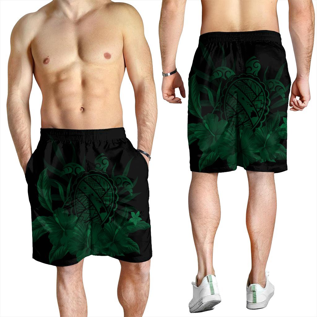 Hawaiian Map Turtle Hibiscus Polynesian Men's Shorts - Green - AH - Polynesian Pride