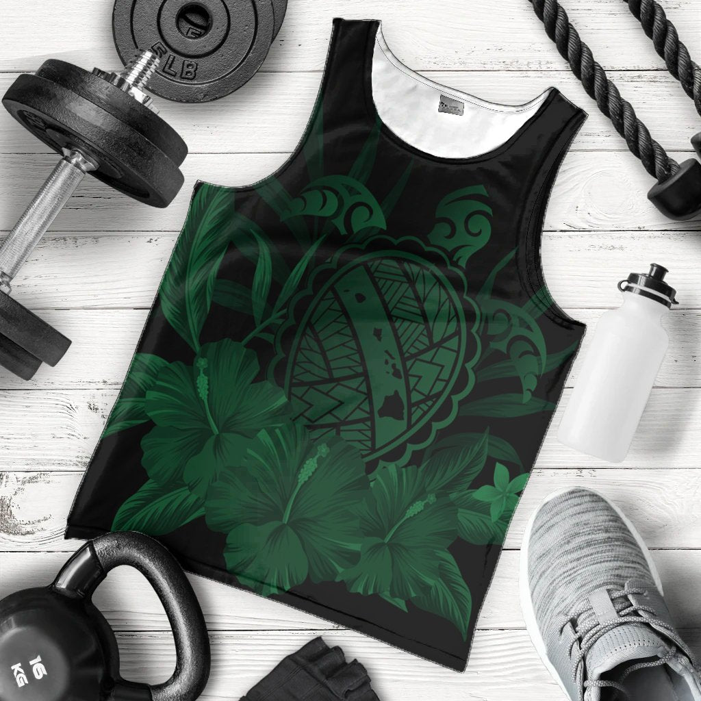 Hawaiian Map Turtle Hibiscus Polynesian Tank Top - Green - AH - Polynesian Pride