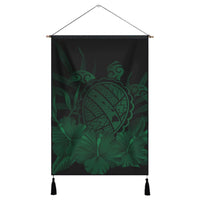 Hawaiian Map Turtle Hibiscus Polynesian Hanging Poster - Green - AH Hanging Poster Cotton And Linen - Polynesian Pride