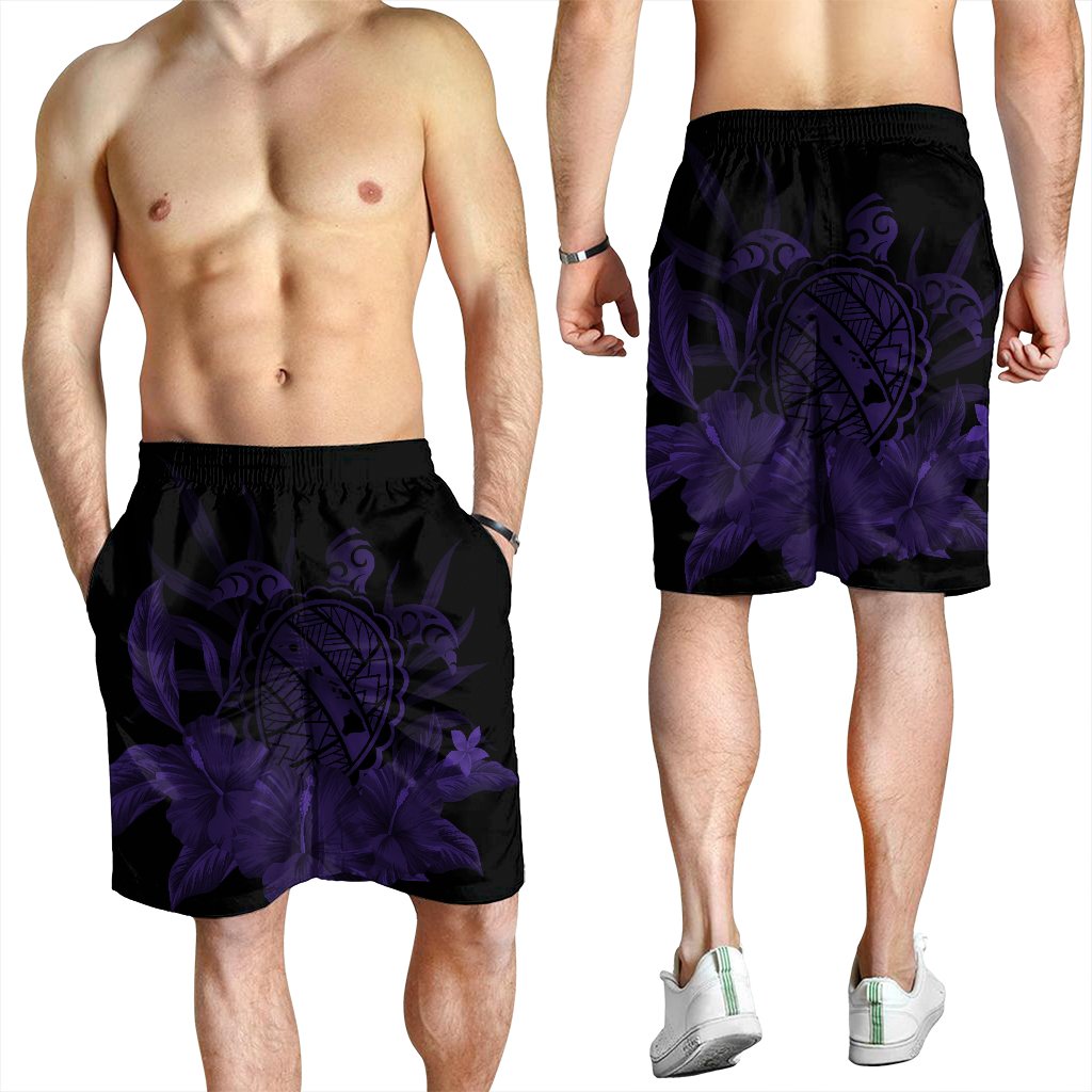 Hawaiian Map Turtle Hibiscus Polynesian Men's Shorts - Purple - AH - Polynesian Pride
