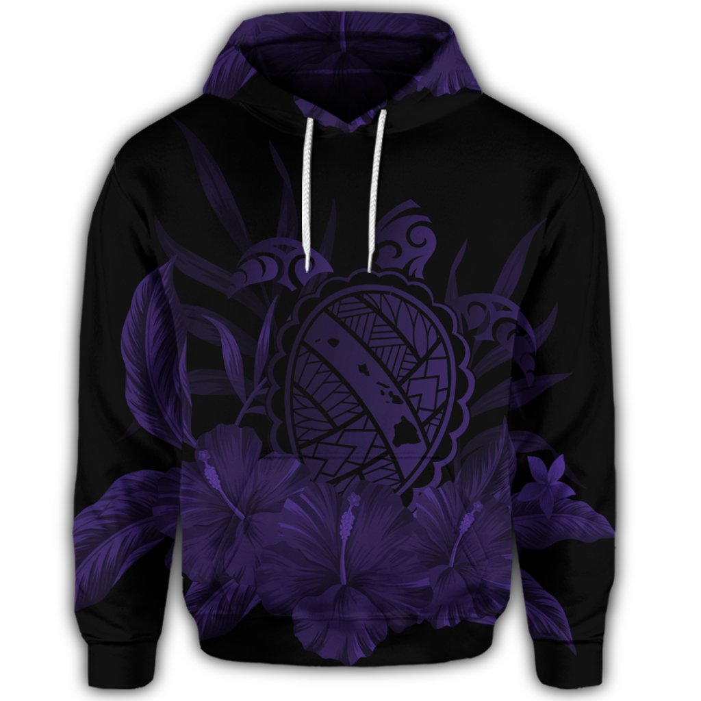 Hawaiian Map Turtle Hibiscus Polynesian Hoodie Purple - Polynesian Pride