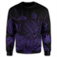Hawaiian Map Turtle Hibiscus Polynesian Sweatshirt - Purple - AH - Polynesian Pride