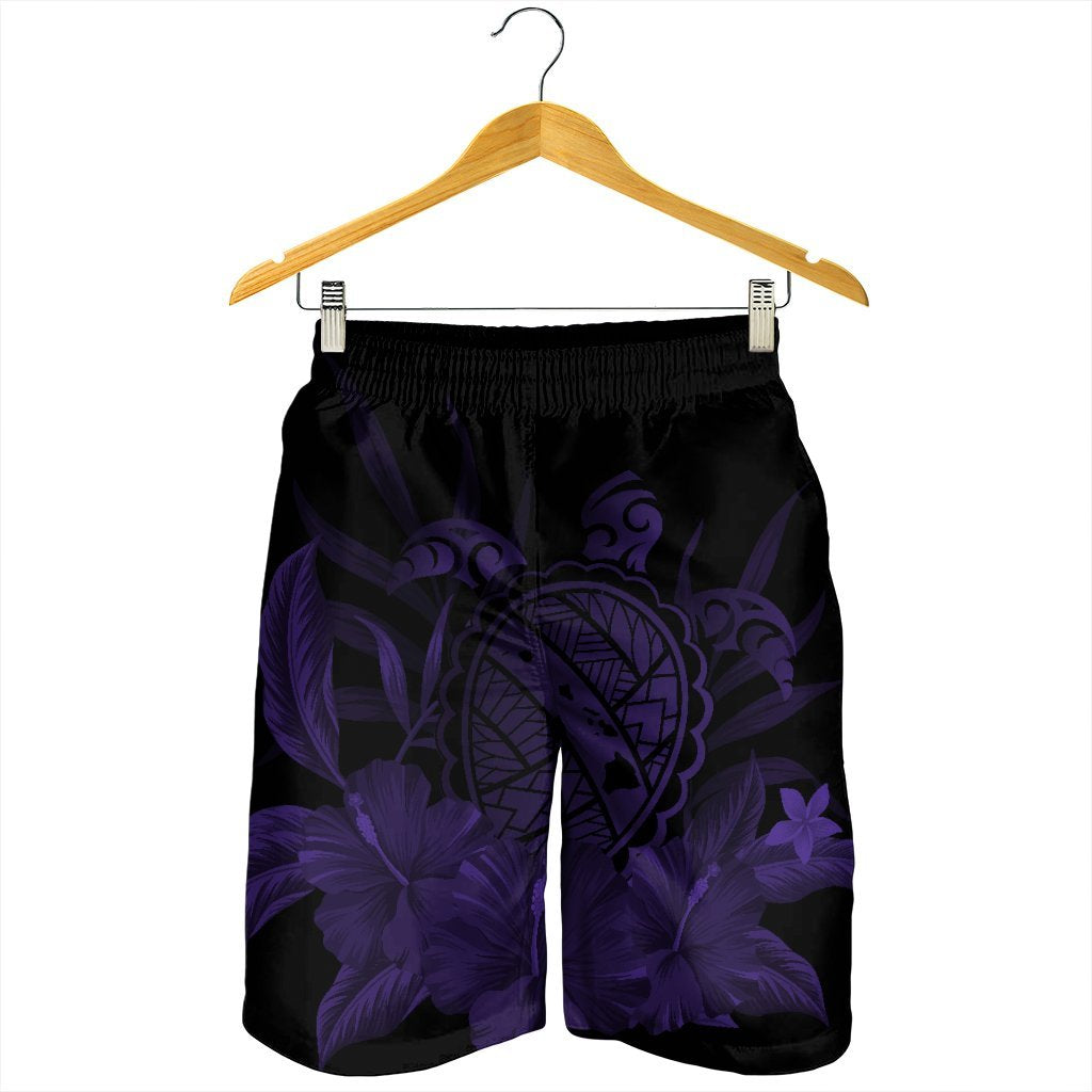 Hawaiian Map Turtle Hibiscus Polynesian Men's Shorts - Purple - AH - Polynesian Pride
