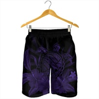 Hawaiian Map Turtle Hibiscus Polynesian Men's Shorts - Purple - AH - Polynesian Pride