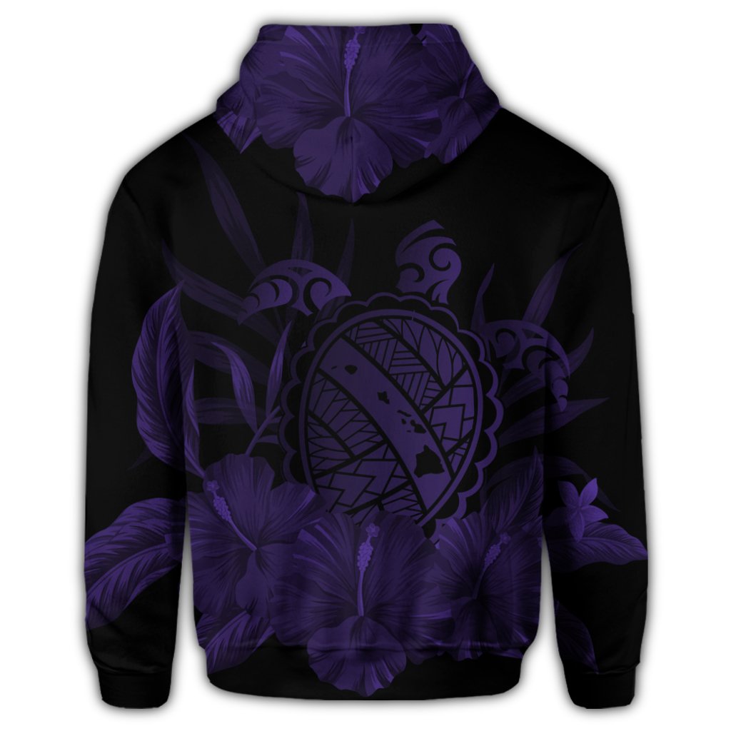Hawaiian Map Turtle Hibiscus Polynesian Zip Hoodie Purple - Polynesian Pride