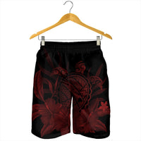 Hawaiian Map Turtle Hibiscus Polynesian Men's Shorts - Red - AH - Polynesian Pride