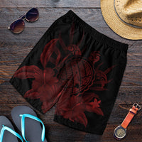 Hawaiian Map Turtle Hibiscus Polynesian Men's Shorts - Red - AH Art - Polynesian Pride
