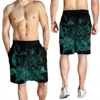 Hawaiian Map Turtle Hibiscus Polynesian Men's Shorts - Turquoise - AH - Polynesian Pride