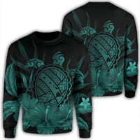 Hawaiian Map Turtle Hibiscus Polynesian Sweatshirt - Turquoise - AH Unisex Black - Polynesian Pride