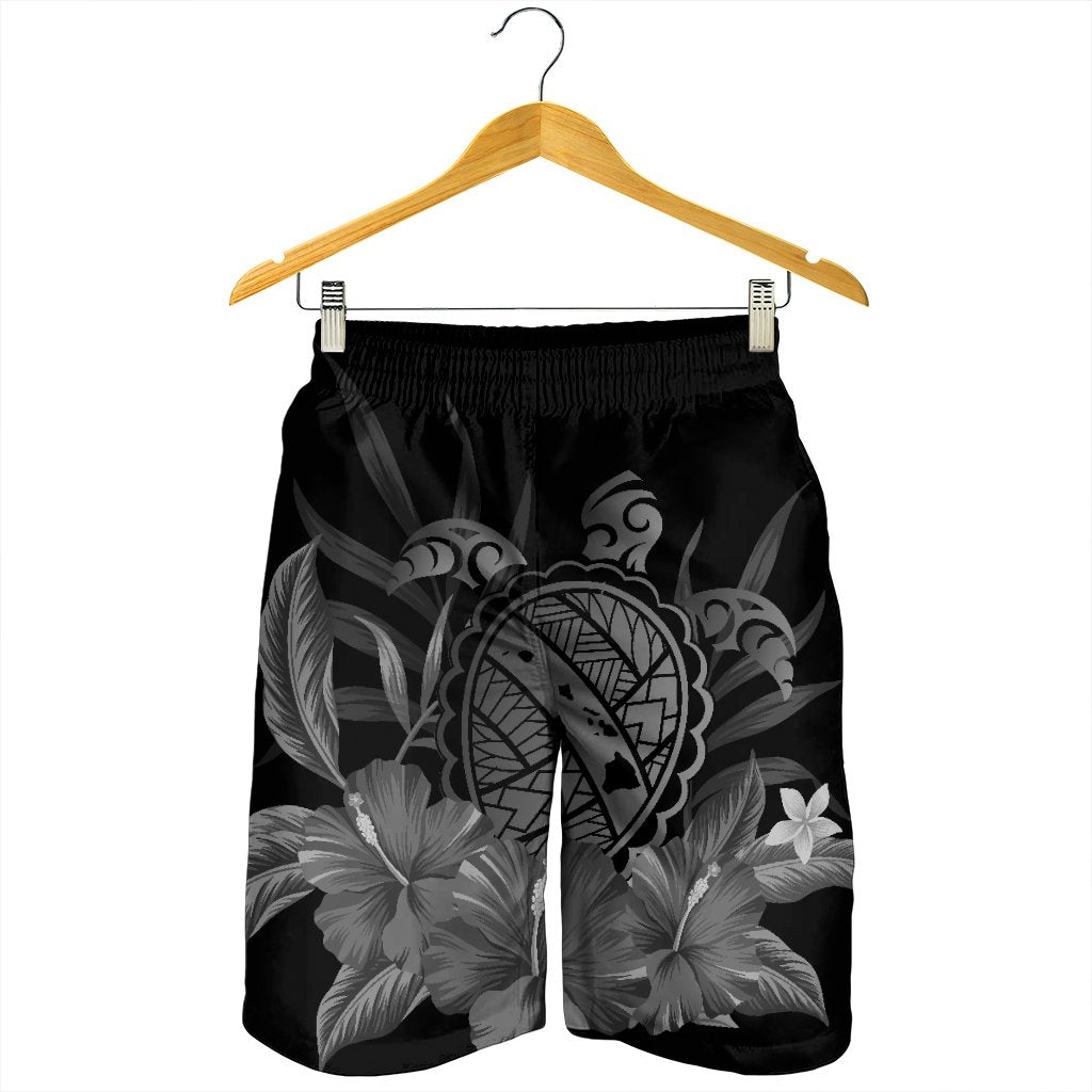Hawaiian Map Turtle Hibiscus Polynesian Men's Shorts - White - AH - Polynesian Pride