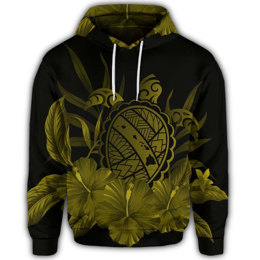 Hawaiian Map Turtle Hibiscus Polynesian Hoodie Yellow - Polynesian Pride