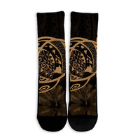 Hawaiian Map Turtle Kanaka Hibiscus Polynesian Crew Socks - Gold - AH - Polynesian Pride