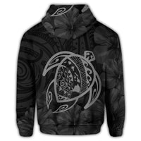 Hawaiian Map Turtle Kanaka Hibiscus Polynesian Zip Hoodie Gray - Polynesian Pride