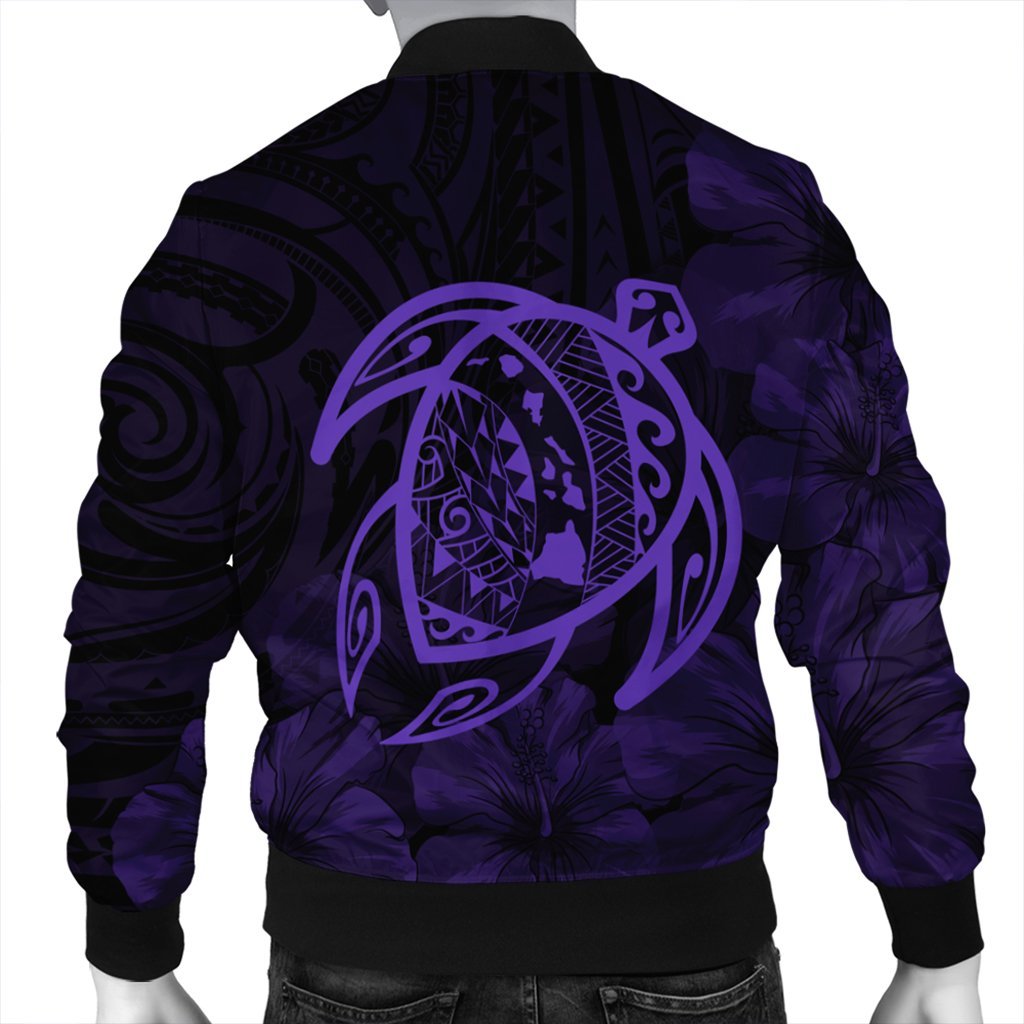 Hawaiian Map Turtle Kanaka Hibiscus Polynesian Bomber Jacket - Purple - AH - Polynesian Pride