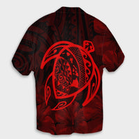 Hawaiian Map Turtle Kanaka Hibiscus Polynesian Hawaiian Shirt - Red - AH - Polynesian Pride