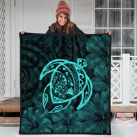 Hawaiian Map Turtle Kanaka Hibiscus Polynesian Premium Quilts - Turquoise - AH - Polynesian Pride
