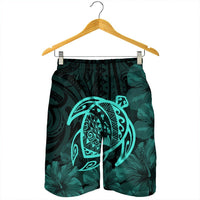 Hawaiian Map Turtle Kanaka Hibiscus Polynesian Men's Shorts - Turquoise - AH - Polynesian Pride