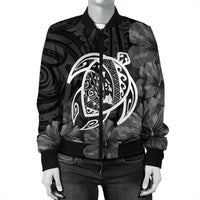 Hawaiian Map Turtle Kanaka Hibiscus Polynesian Bomber Jacket - White - AH - Polynesian Pride