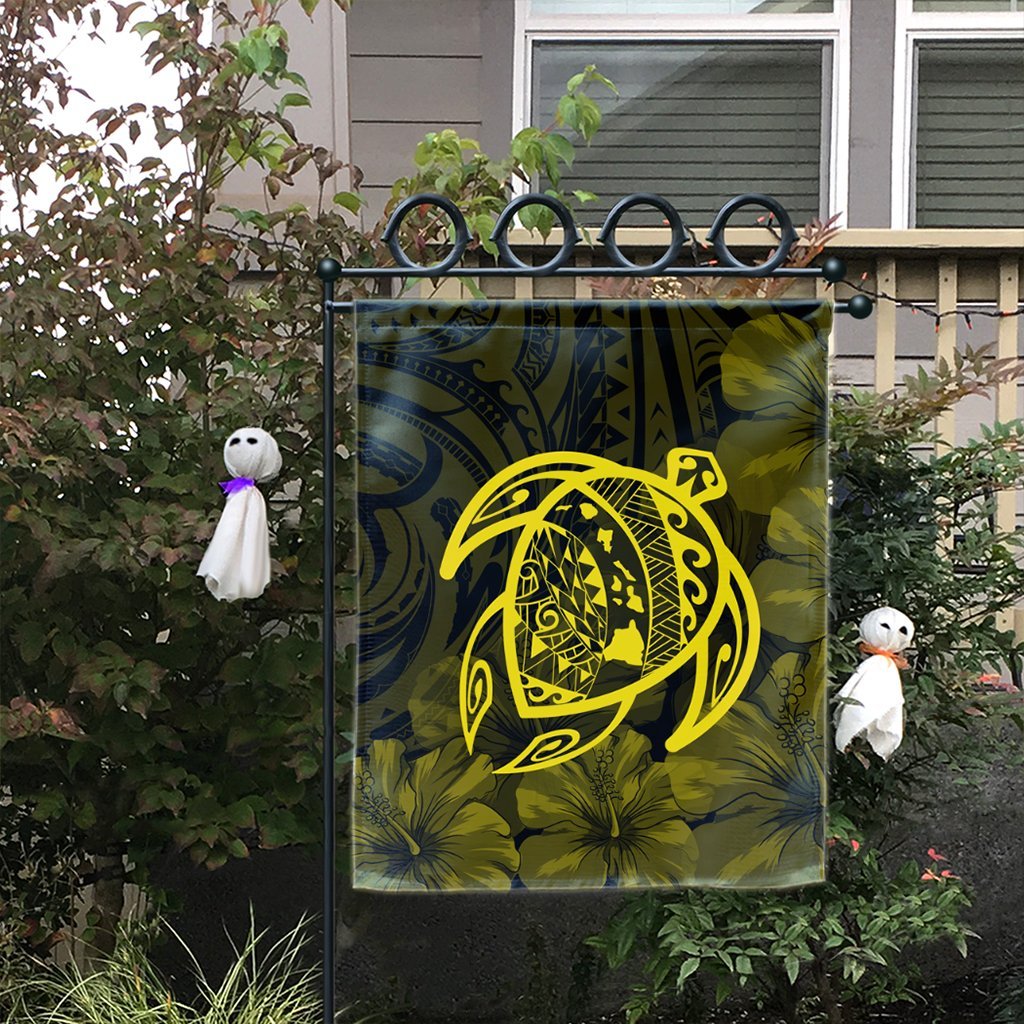 Hawaiian Map Turtle Kanaka Hibiscus Polynesian Flag - Yellow - AH - Polynesian Pride