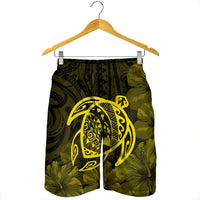 Hawaiian Map Turtle Kanaka Hibiscus Polynesian Men's Shorts - Yellow - AH - Polynesian Pride