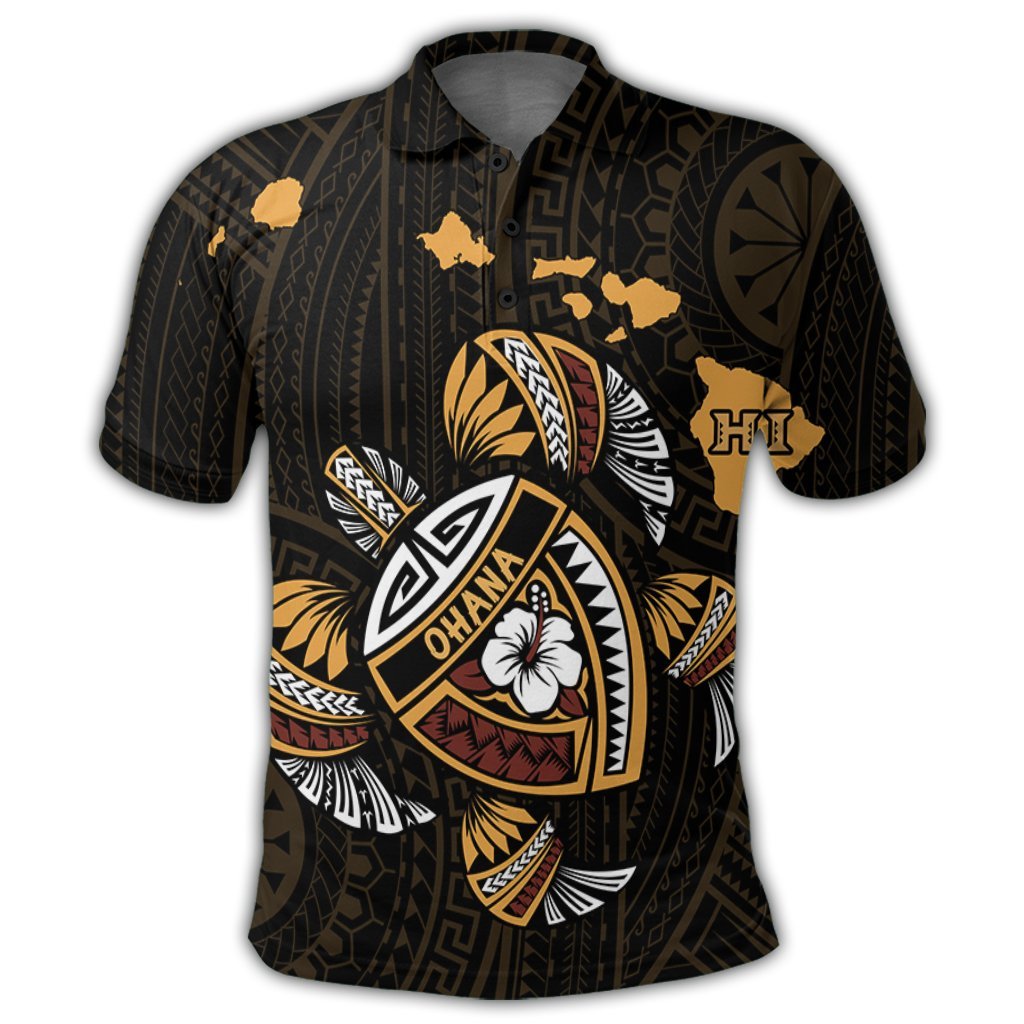 Hawaiian Map Turtle Ohana Hibicus Polynesian Polo Shirt - Polynesian Pride