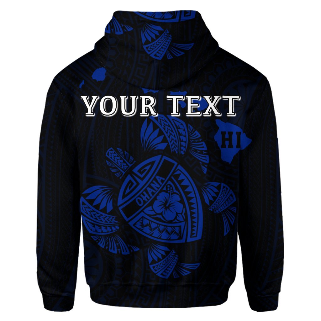 Custom Hawaiian Map Turtle Ohana Hibicus Polynesian Hoodie Blue - Polynesian Pride