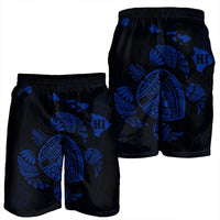 Hawaiian Map Turtle Ohana Hibicus Polynesian Men's Shorts - Blue - AH - Polynesian Pride