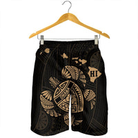 Hawaiian Map Turtle Ohana Hibicus Polynesian Men's Shorts - Gold - AH - Polynesian Pride