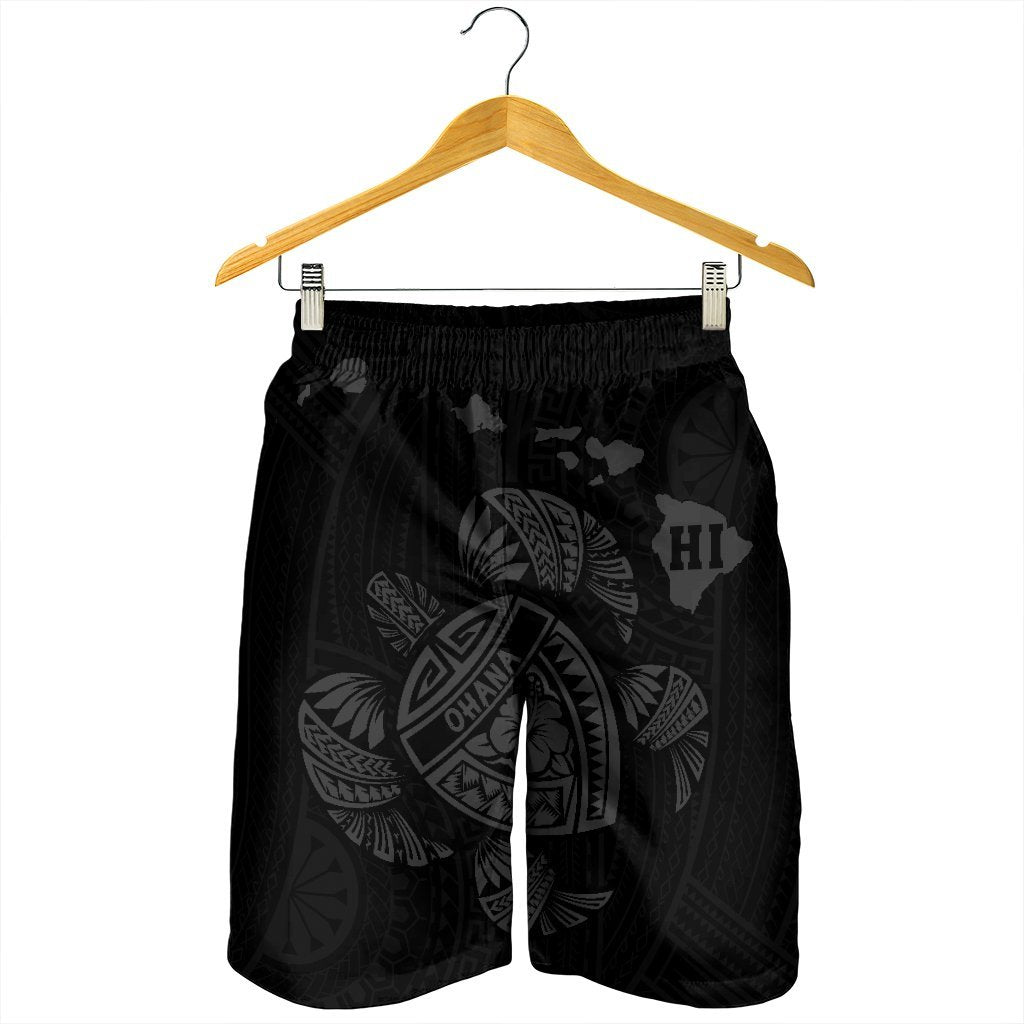 Hawaiian Map Turtle Ohana Hibicus Polynesian Men's Shorts - Gray - AH - Polynesian Pride