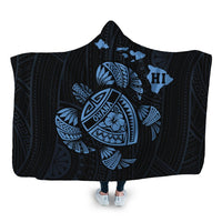 Hawaiian Map Turtle Ohana Hibicus Polynesian Hooded Blanket - Pastel Blue - AH Hooded Blanket White - Polynesian Pride
