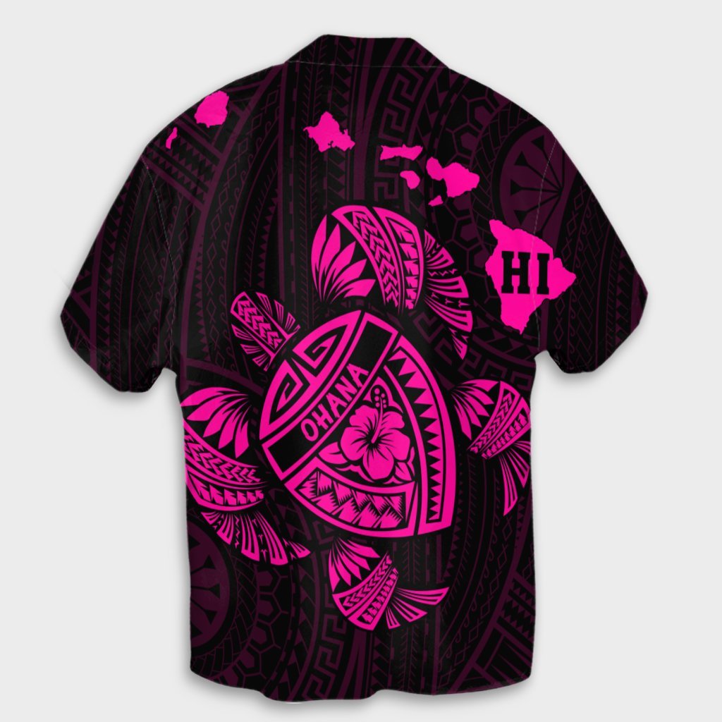 Hawaiian Map Turtle Ohana Hibicus Polynesian Hawaiian Shirt - Pink - AH - Polynesian Pride