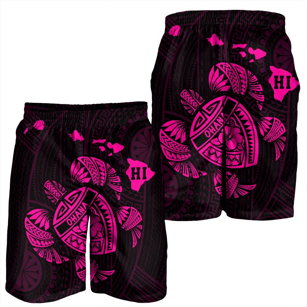 Hawaiian Map Turtle Ohana Hibicus Polynesian Men's Shorts - Pink - AH - Polynesian Pride