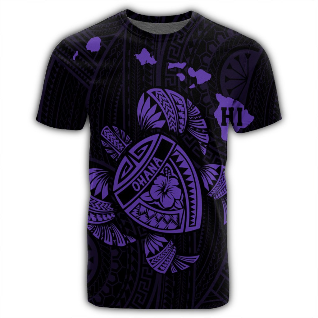 Hawaiian Map Turtle Ohana Hibicus Polynesian T Shirt Purple AH - Polynesian Pride