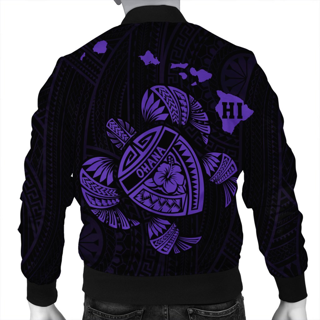 Hawaiian Map Turtle Ohana Hibicus Polynesian Bomber Jacket - Purple - AH - Polynesian Pride