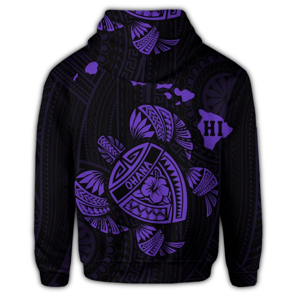 Hawaiian Map Turtle Ohana Hibicus Polynesian Zip Hoodie Purple - Polynesian Pride