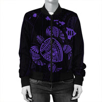 Hawaiian Map Turtle Ohana Hibicus Polynesian Bomber Jacket - Purple - AH - Polynesian Pride