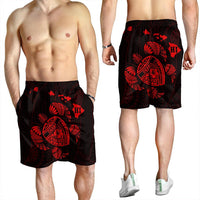 Hawaiian Map Turtle Ohana Hibicus Polynesian Men's Shorts - Red - AH - Polynesian Pride