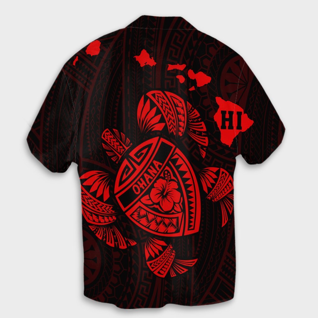 Hawaiian Map Turtle Ohana Hibicus Polynesian Hawaiian Shirt - Red - AH - Polynesian Pride
