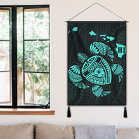 Hawaiian Map Turtle Ohana Hibicus Polynesian Hanging Poster - Turquoise - AH - Polynesian Pride